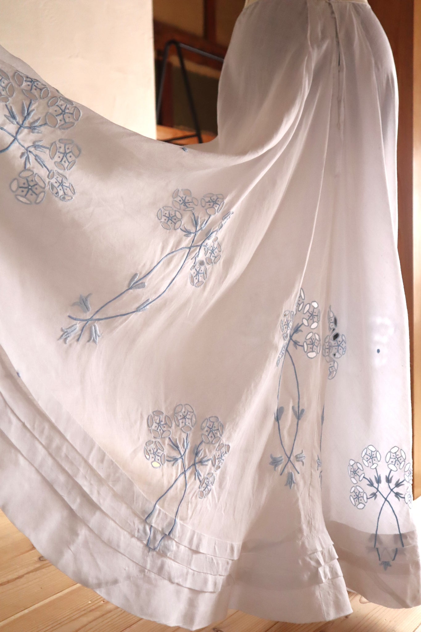 1900s–1910s French Linen Cutwork Embroidered Two-Piece Ensemble
