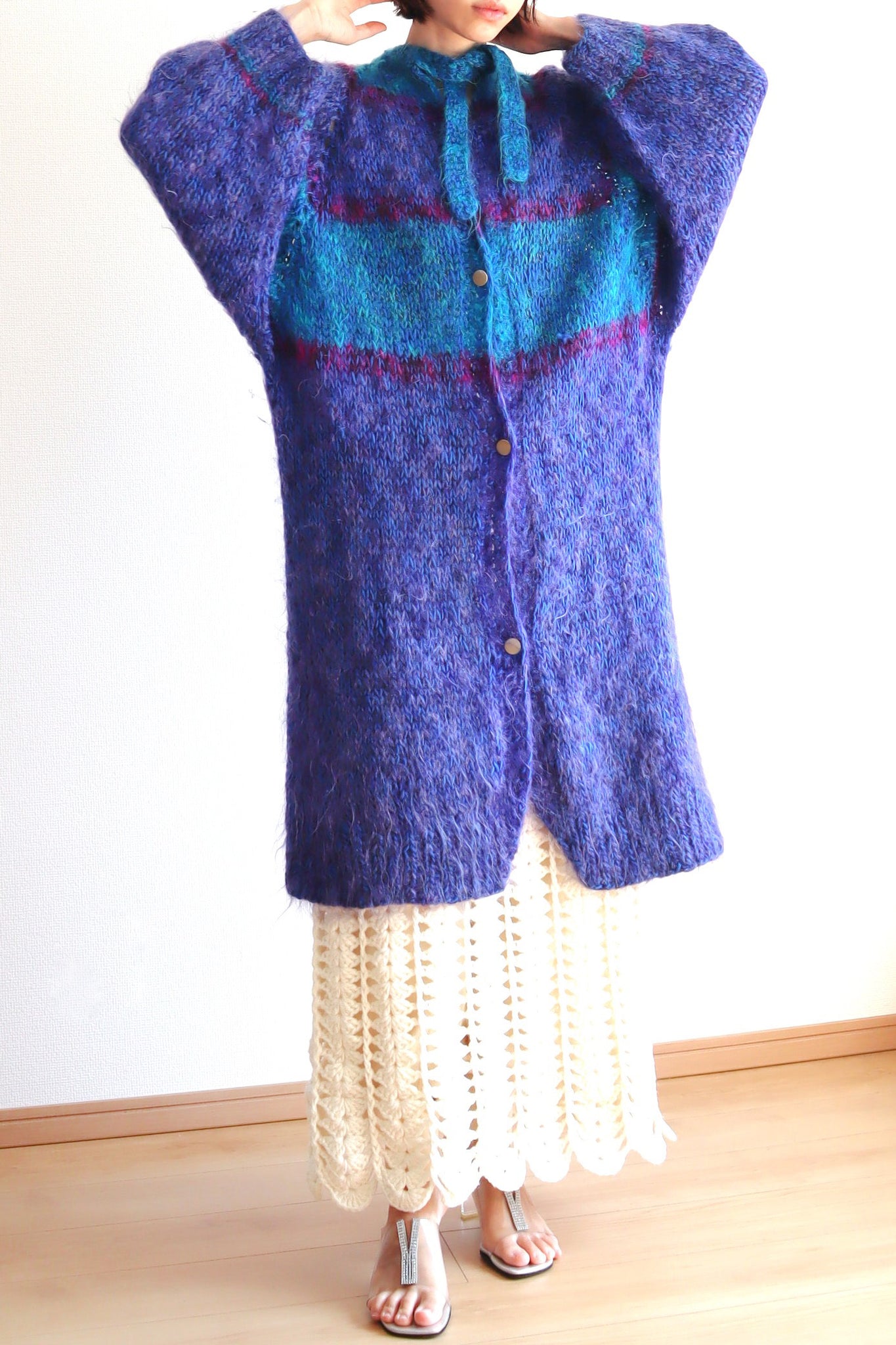 80s Blue Mohair Knit Coat
