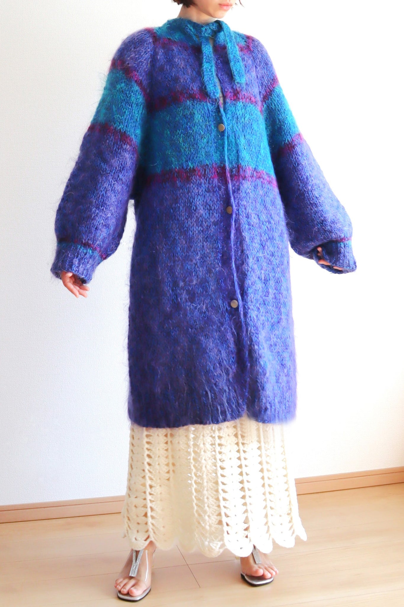 80s Blue Mohair Knit Coat