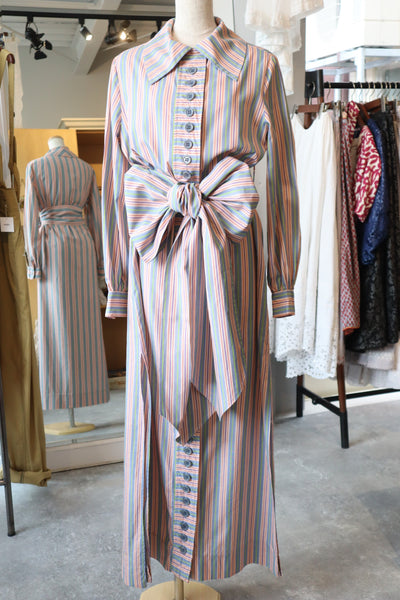 70s Multi Stripe Button Maxi Dress