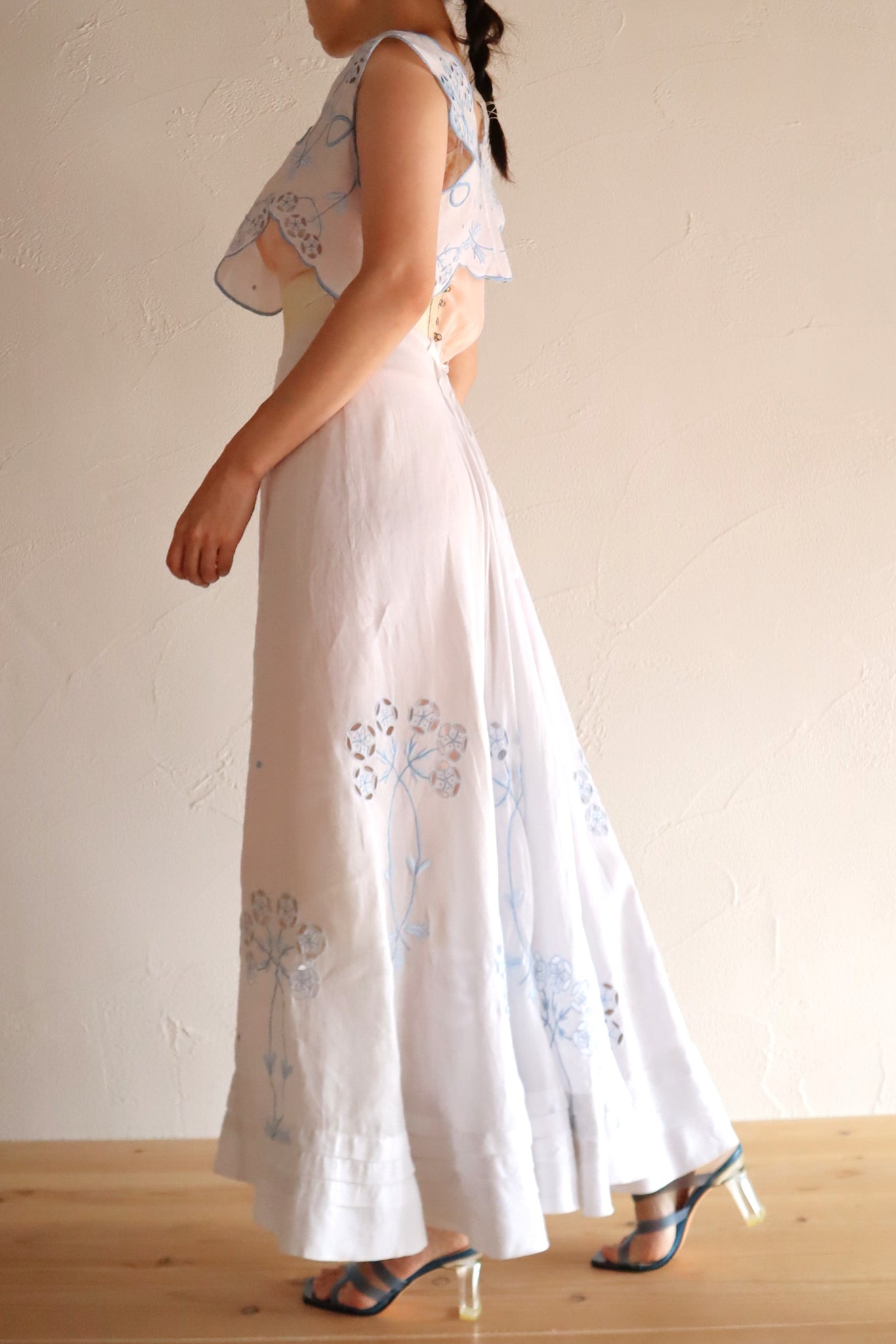 1900s–1910s French Linen Cutwork Embroidered Two-Piece Ensemble