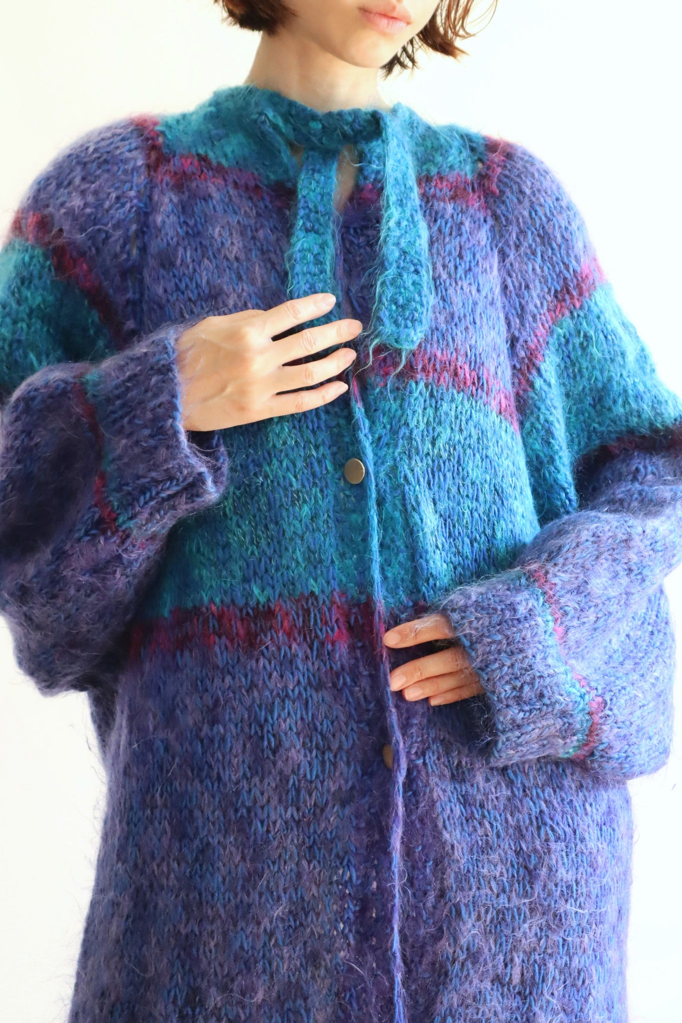 80s Blue Mohair Knit Coat