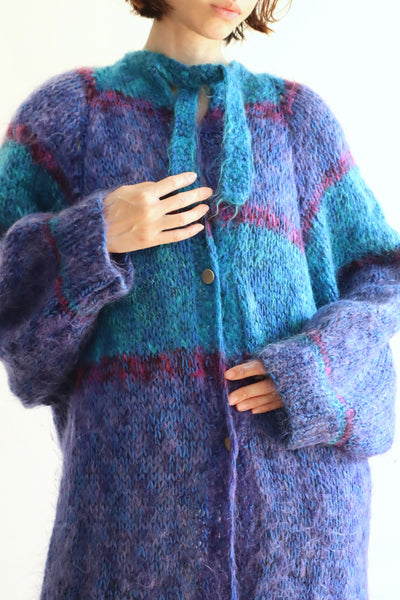 80s Blue Mohair Knit Coat