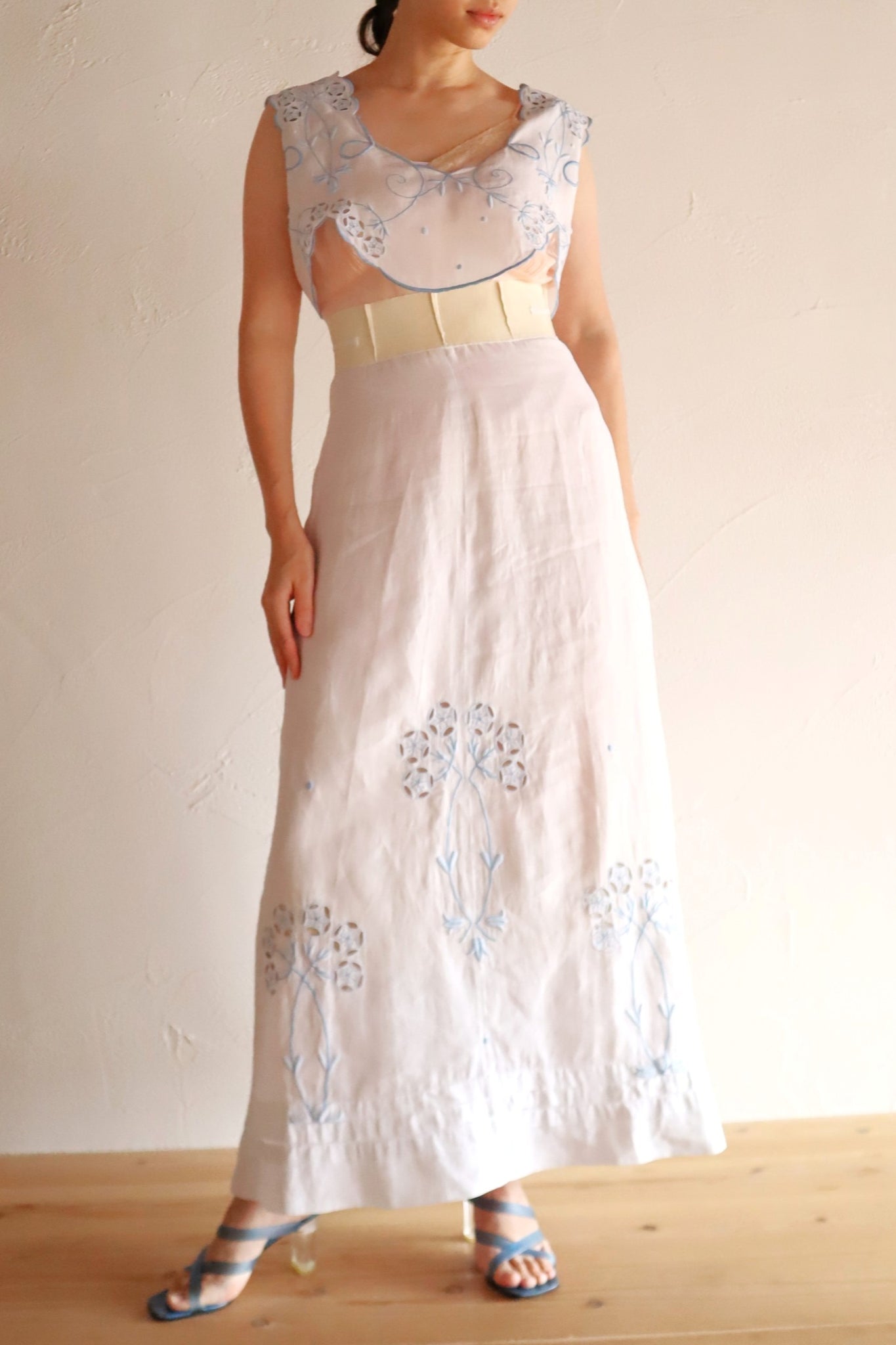 1900s–1910s French Linen Cutwork Embroidered Two-Piece Ensemble