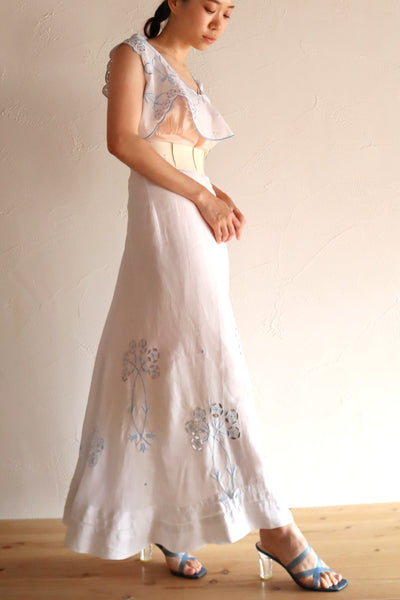 1900s–1910s French Linen Cutwork Embroidered Two-Piece Ensemble