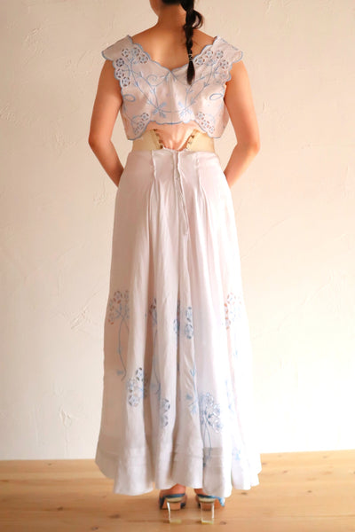 1900s–1910s French Linen Cutwork Embroidered Two-Piece Ensemble