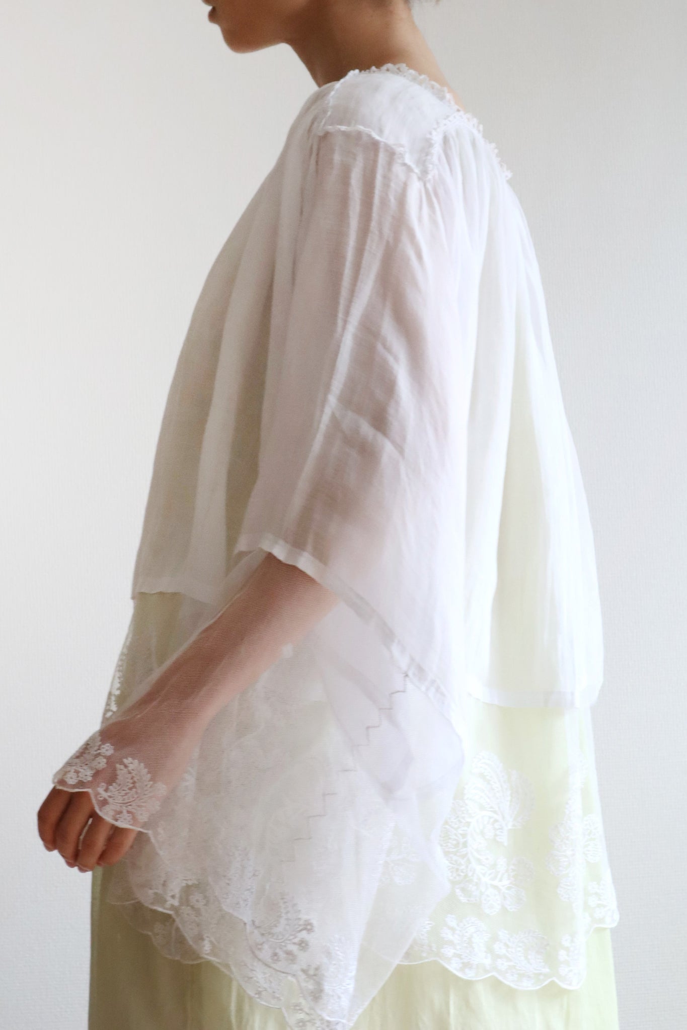 1900s Floral Lace Cotton Church Smock