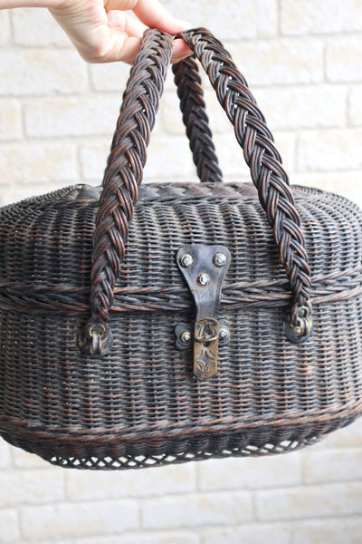 1900 French Black Wicker Basket