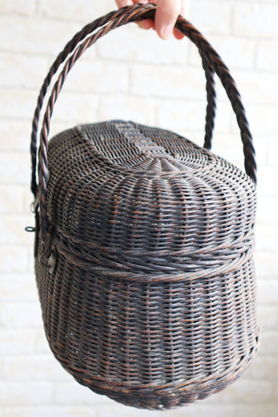 1900 French Black Wicker Basket
