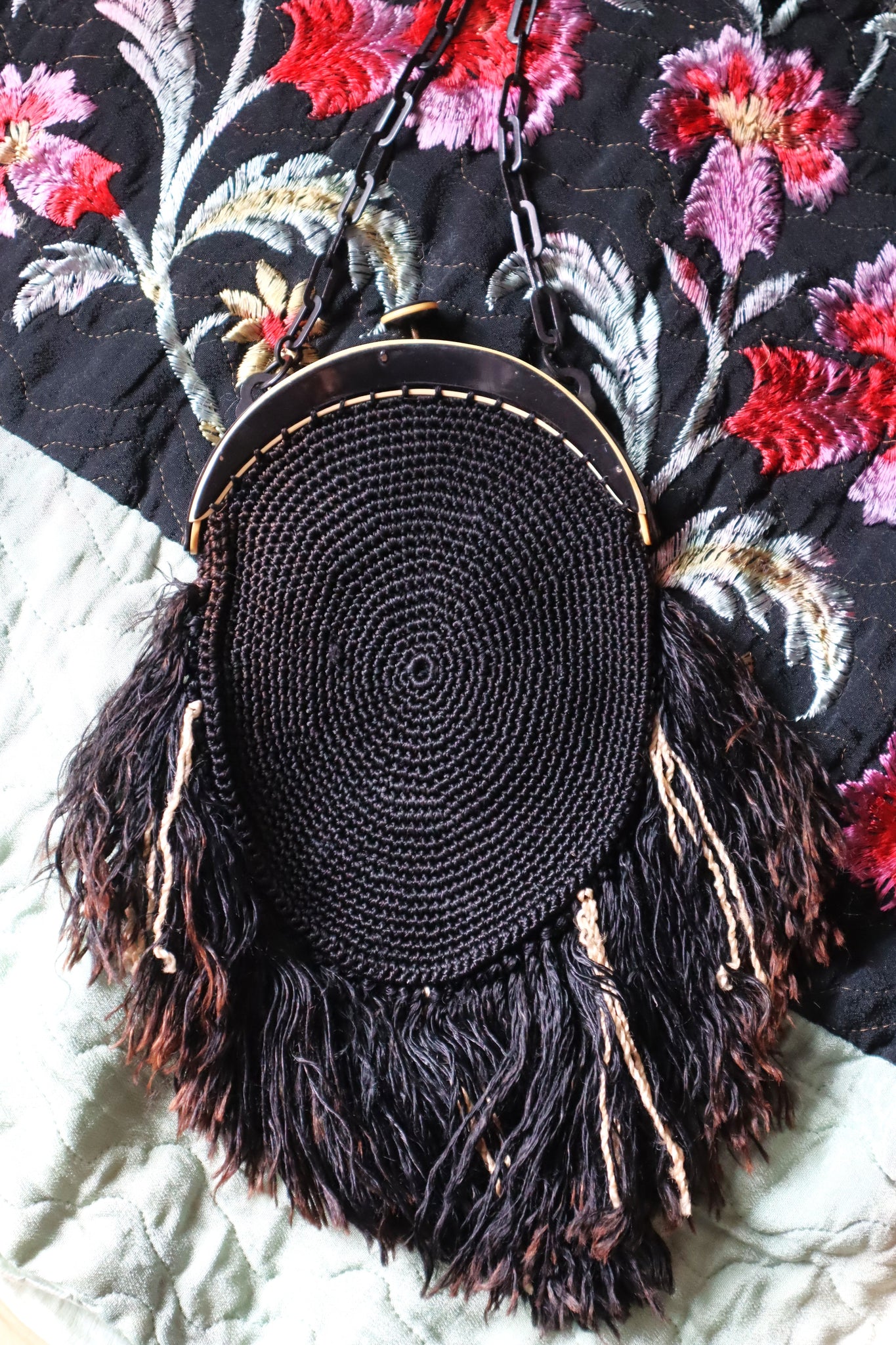 1920s Bakelite Crochet Fringe Purse