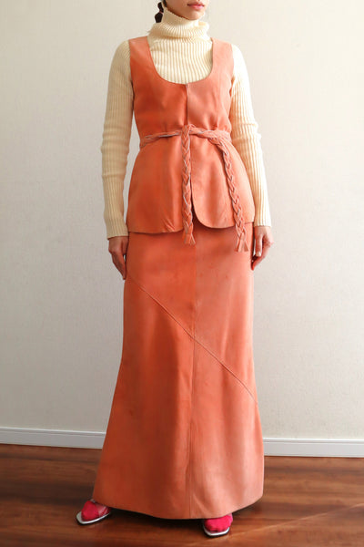 70s Salmon Pink Suede Three Piece Matching Set