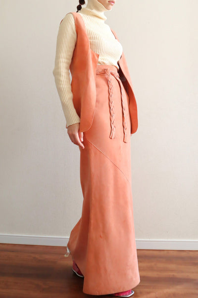 70s Salmon Pink Suede Three Piece Matching Set