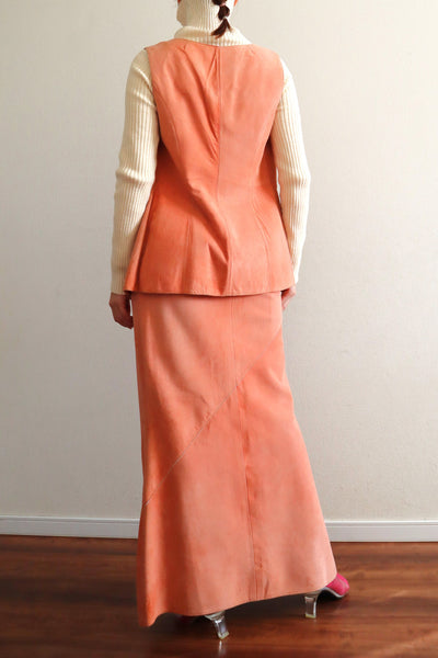 70s Salmon Pink Suede Three Piece Matching Set