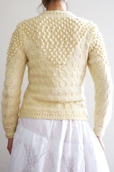 70s Hand Knit Pale Cream Soft Wool Austrian Cardigan