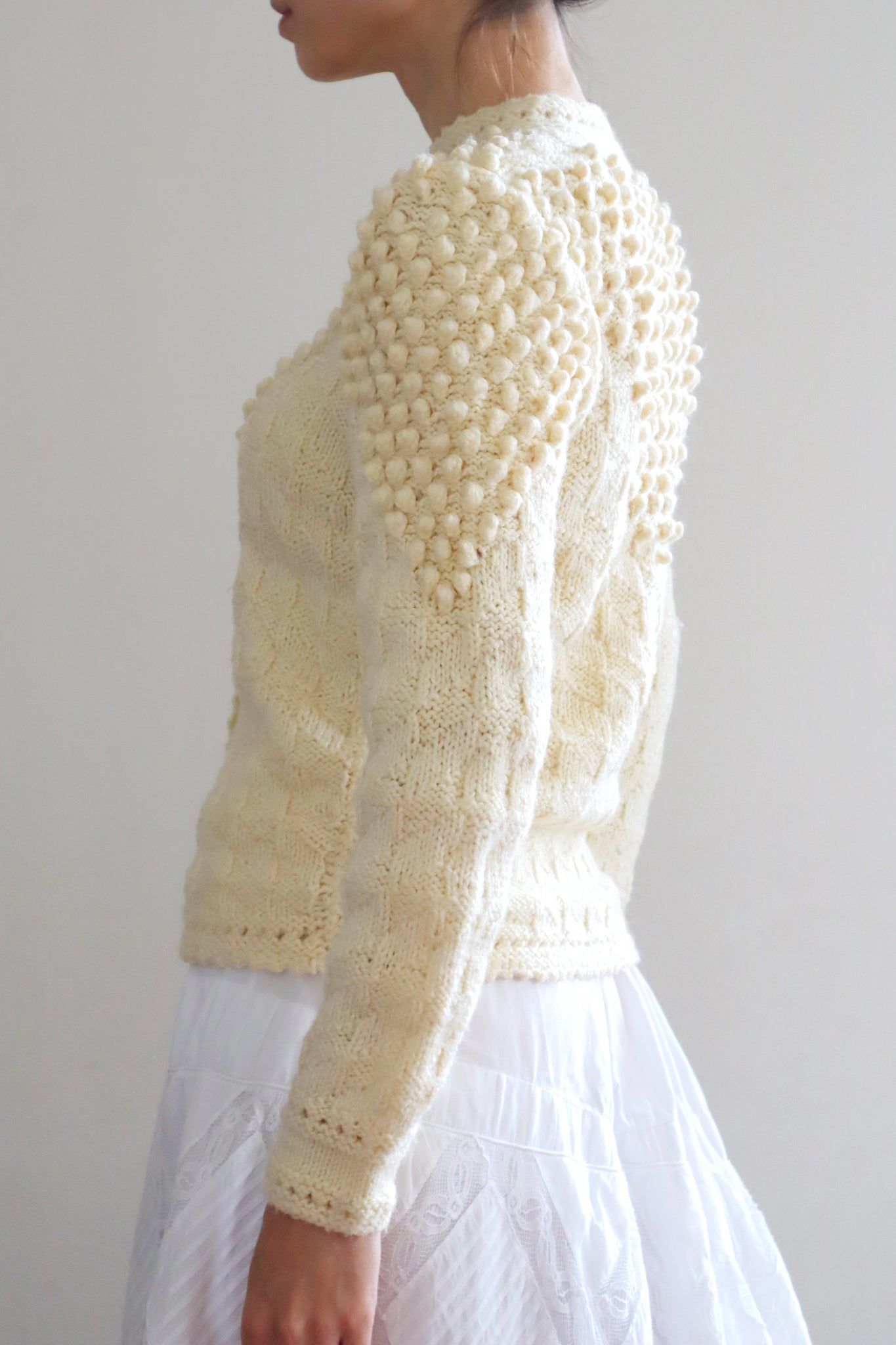 70s Hand Knit Pale Cream Soft Wool Austrian Cardigan