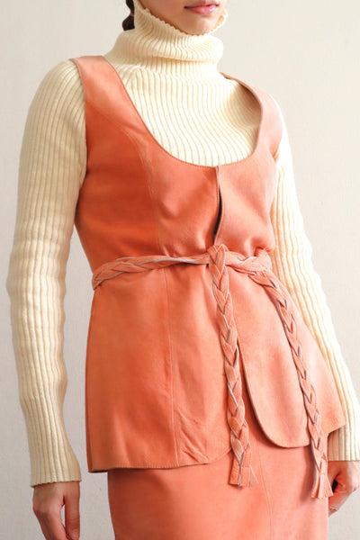 70s Salmon Pink Suede Three Piece Matching Set