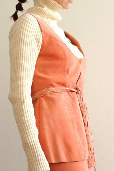 70s Salmon Pink Suede Three Piece Matching Set