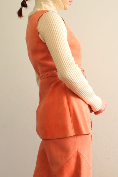 70s Salmon Pink Suede Three Piece Matching Set