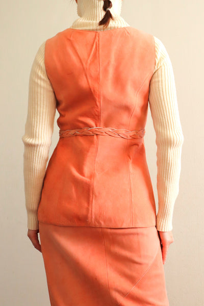 70s Salmon Pink Suede Three Piece Matching Set