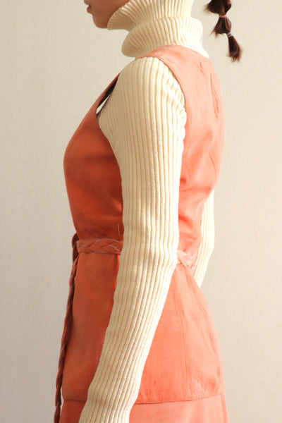 70s Salmon Pink Suede Three Piece Matching Set