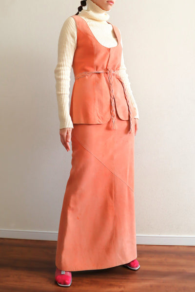 70s Salmon Pink Suede Three Piece Matching Set