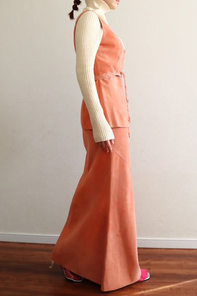 70s Salmon Pink Suede Three Piece Matching Set