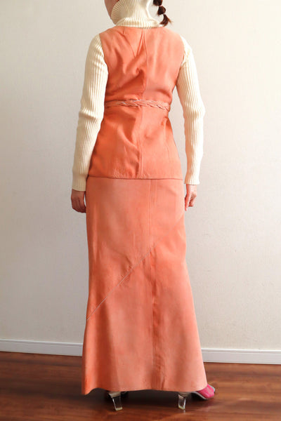 70s Salmon Pink Suede Three Piece Matching Set