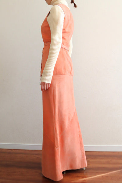 70s Salmon Pink Suede Three Piece Matching Set