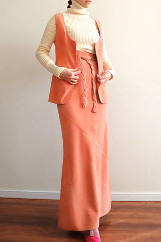 70s Salmon Pink Suede Three Piece Matching Set