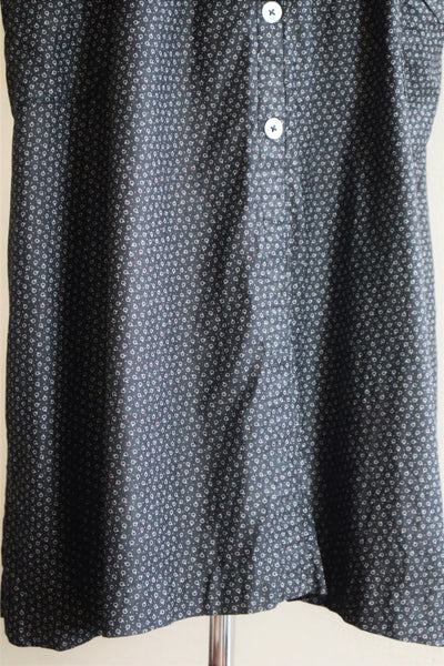 1920s French Black Patterned Cotton Work Dress