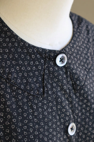1920s French Black Patterned Cotton Work Dress