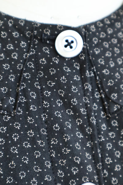 1920s French Black Patterned Cotton Work Dress