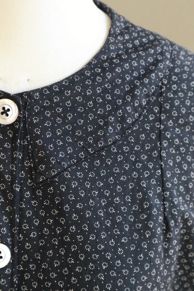 1920s French Black Patterned Cotton Work Dress