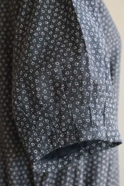 1920s French Black Patterned Cotton Work Dress