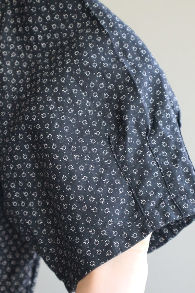 1920s French Black Patterned Cotton Work Dress
