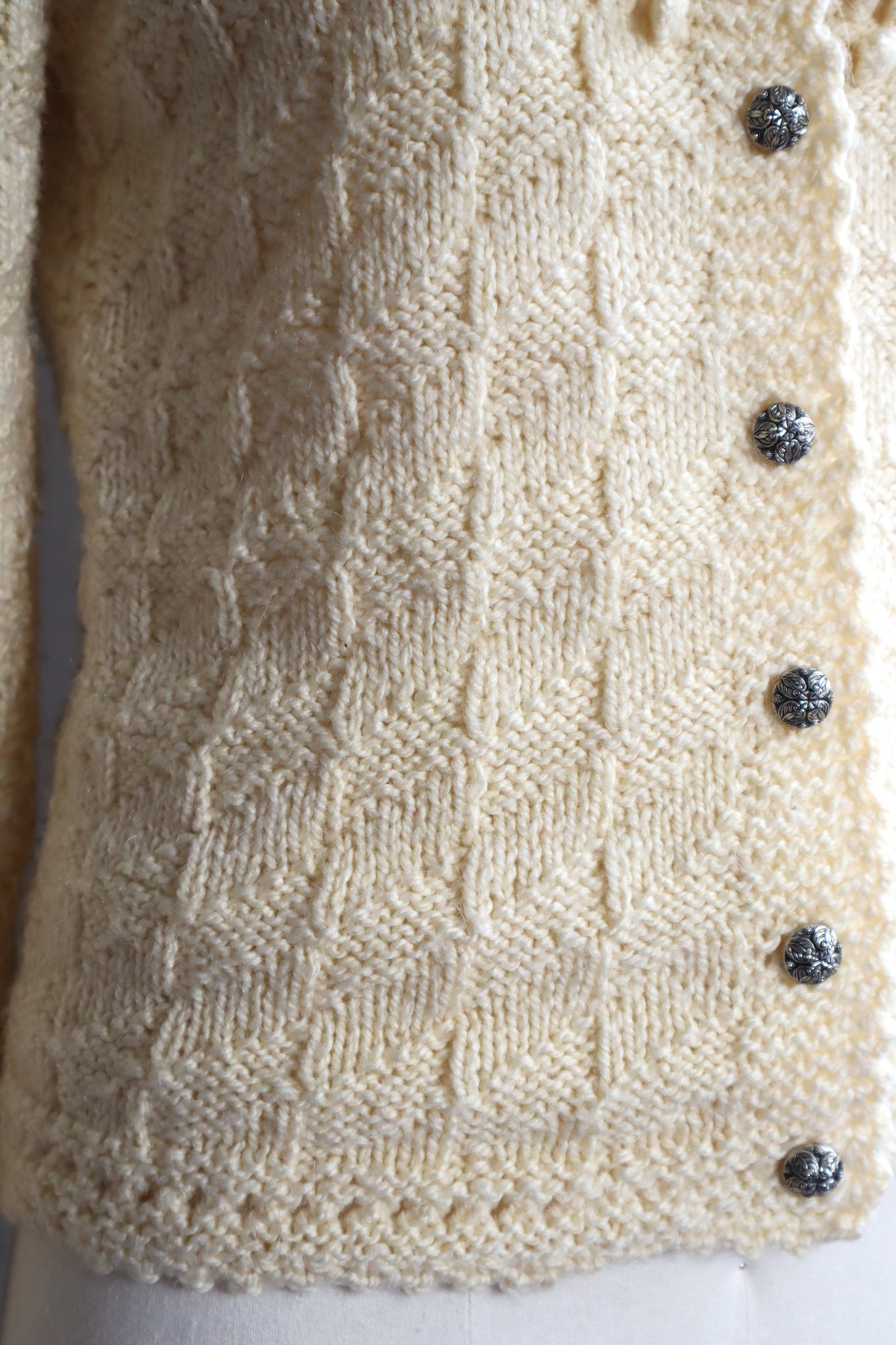 70s Hand Knit Pale Cream Soft Wool Austrian Cardigan