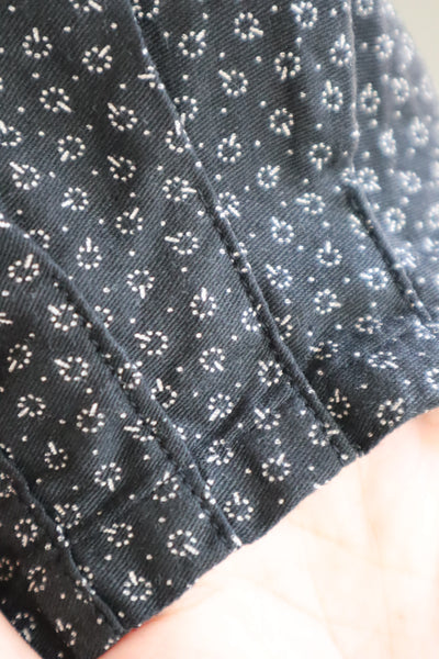 1920s French Black Patterned Cotton Work Dress