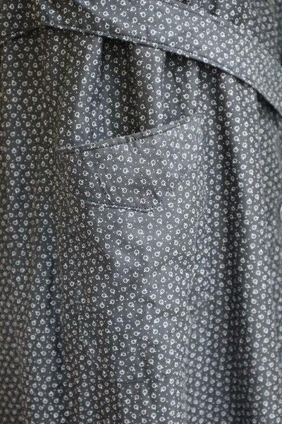 1920s French Black Patterned Cotton Work Dress