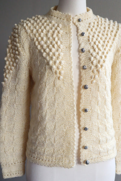 70s Hand Knit Pale Cream Soft Wool Austrian Cardigan