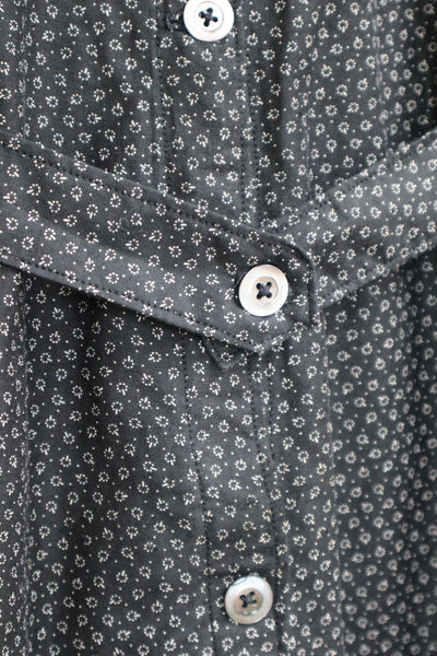 1920s French Black Patterned Cotton Work Dress