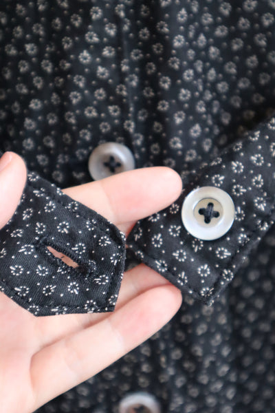1920s French Black Patterned Cotton Work Dress
