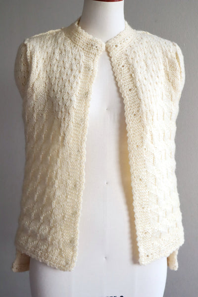 70s Hand Knit Pale Cream Soft Wool Austrian Cardigan