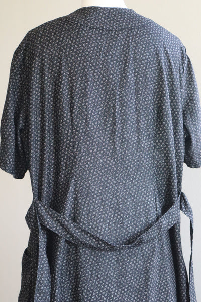 1920s French Black Patterned Cotton Work Dress