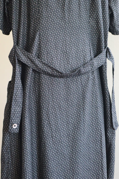 1920s French Black Patterned Cotton Work Dress