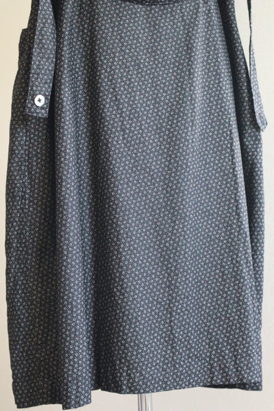 1920s French Black Patterned Cotton Work Dress