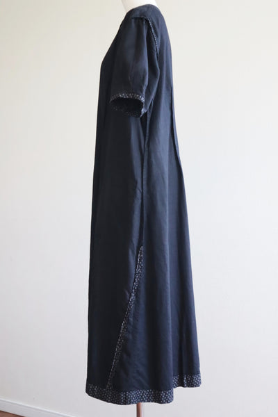 1920s French Black Patterned Cotton Work Dress