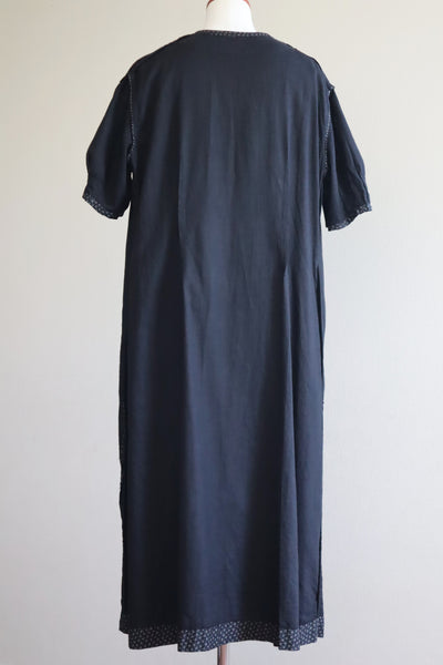 1920s French Black Patterned Cotton Work Dress