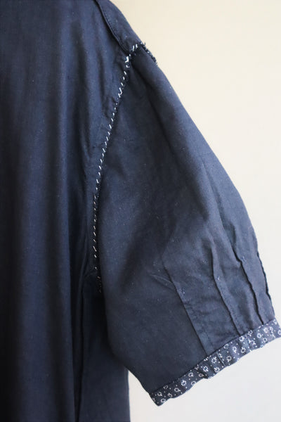 1920s French Black Patterned Cotton Work Dress