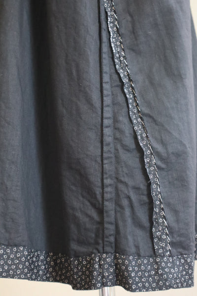 1920s French Black Patterned Cotton Work Dress