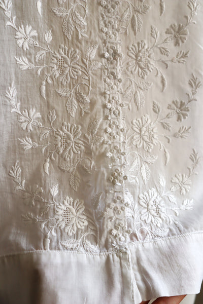 1910s Muslin Cotton Hand Embroidered Floral Blouse